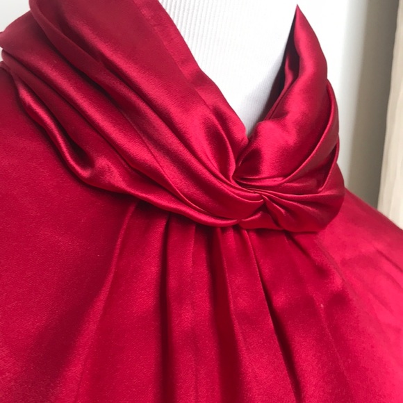 VTG Red Silk Satin Balloon Button Sleeve Blouse L - Picture 2 of 16